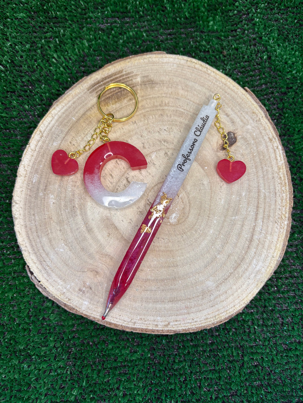 Conjunto caneta e porta-chaves