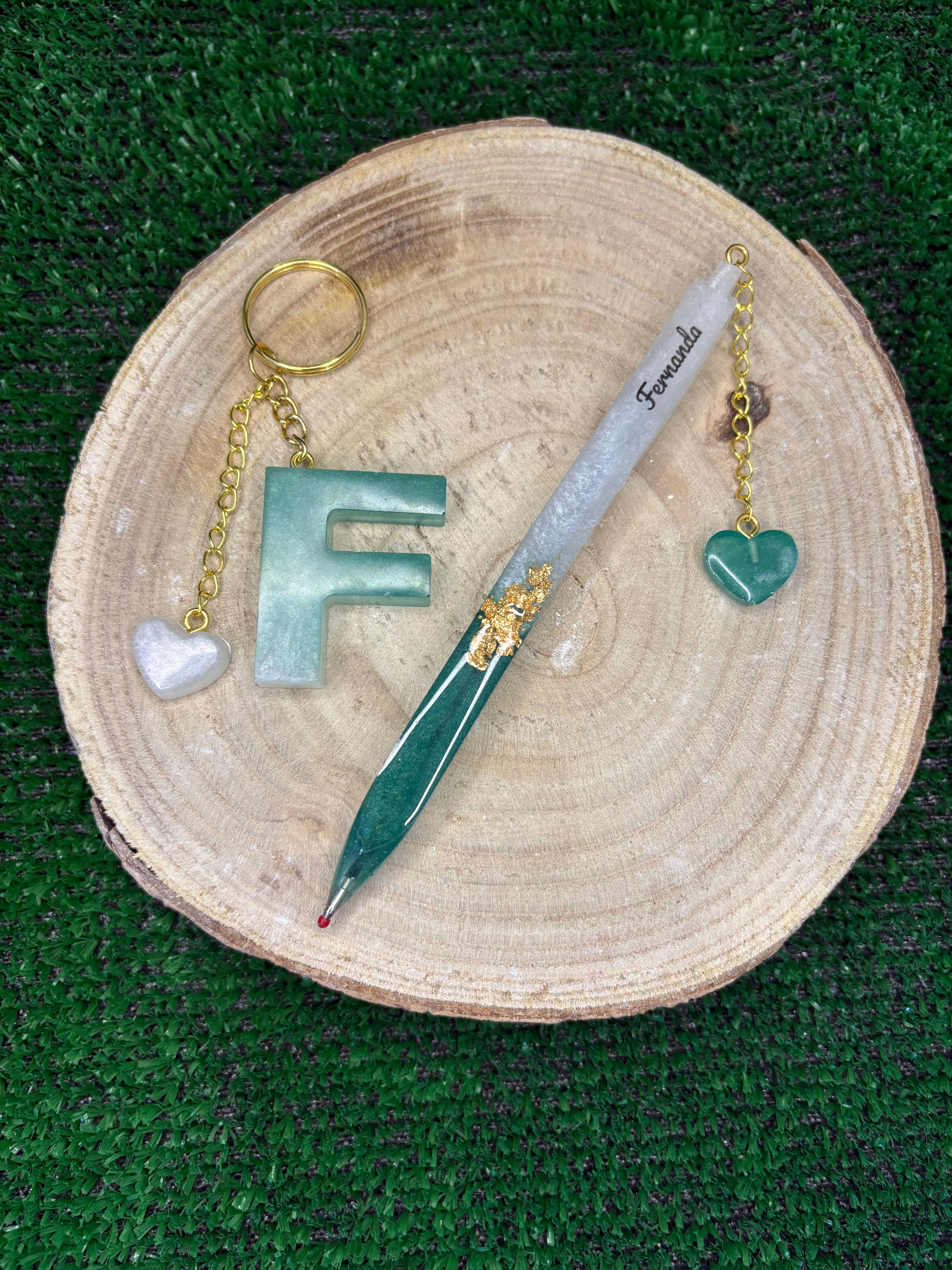 Conjunto caneta e porta-chaves